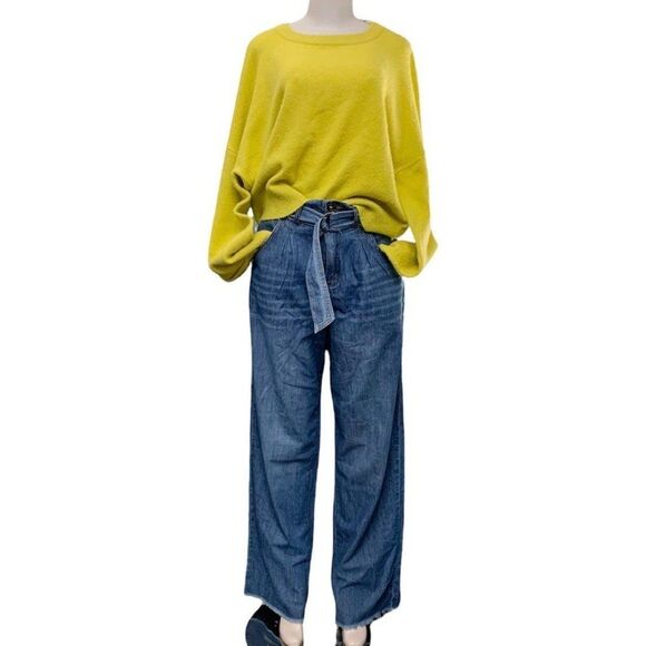 Lumiere Neon Yellow Balloon Sleeve Fuzzy Crewneck Sweater Size Large - Picture 8 of 8